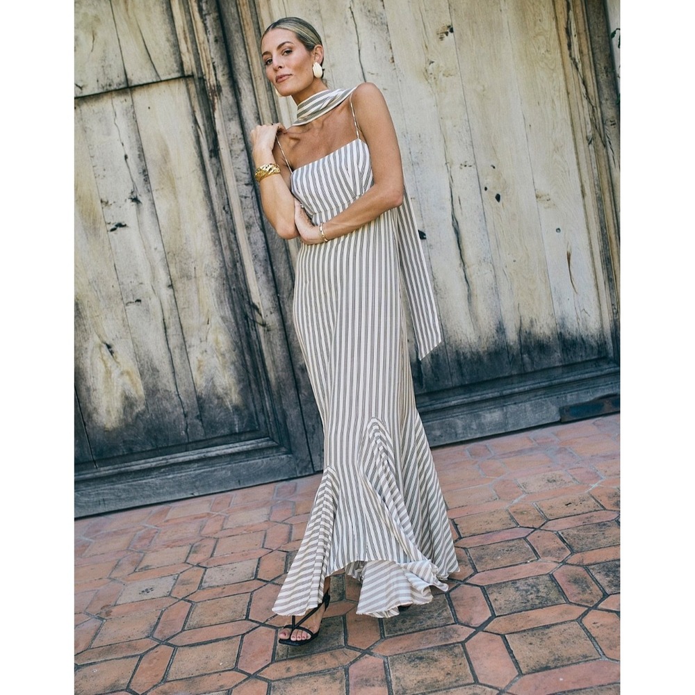 Antonio Melani M.G. Style Size 12 Cream Mallie Striped Maxi Dress Mermaid Hem - Picture 13 of 13